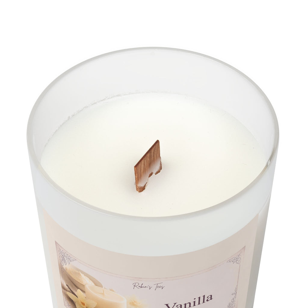 Vanilla Frosted Glass Candle — 11oz Scented Soy Candle with Wooden Lid