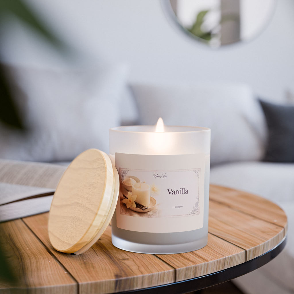 Vanilla Frosted Glass Candle — 11oz Scented Soy Candle with Wooden Lid