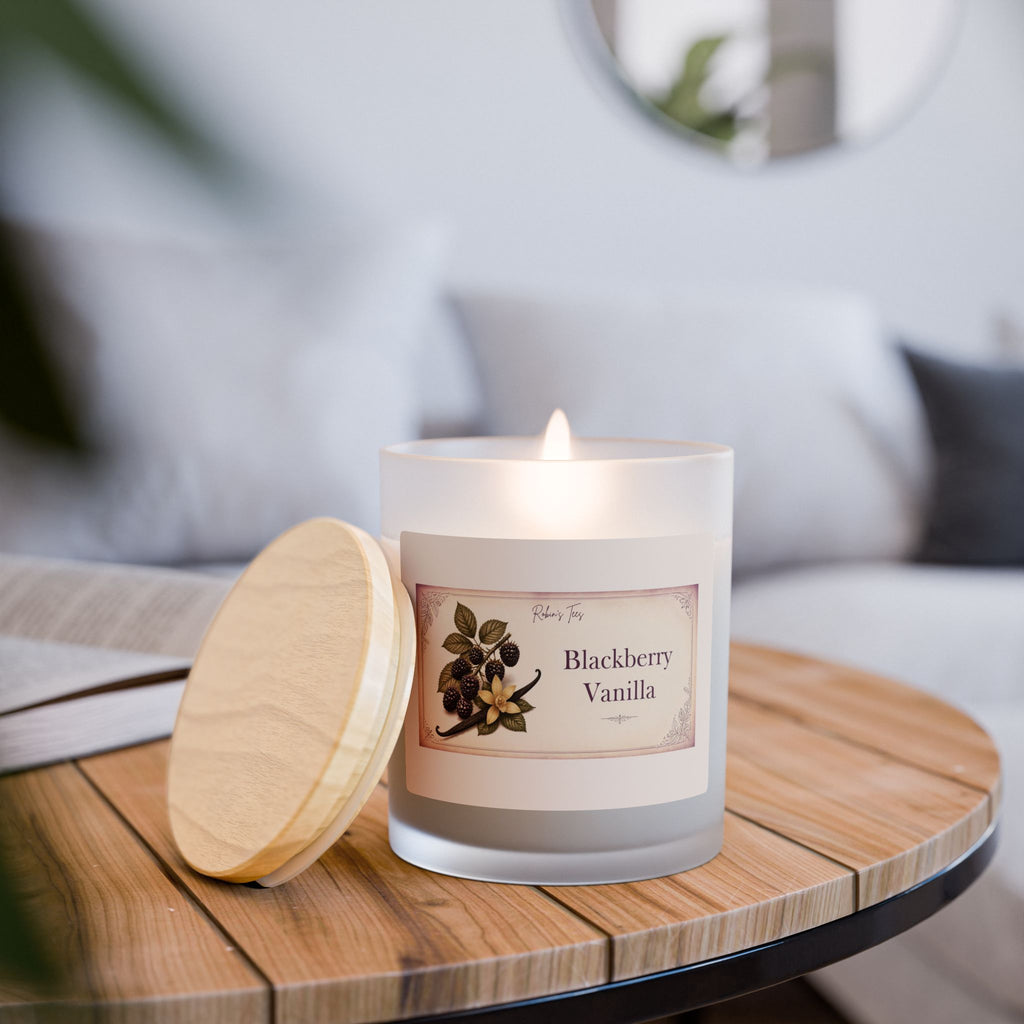 Vanilla Frosted Glass Candle — 11oz Scented Soy Candle with Wooden Lid