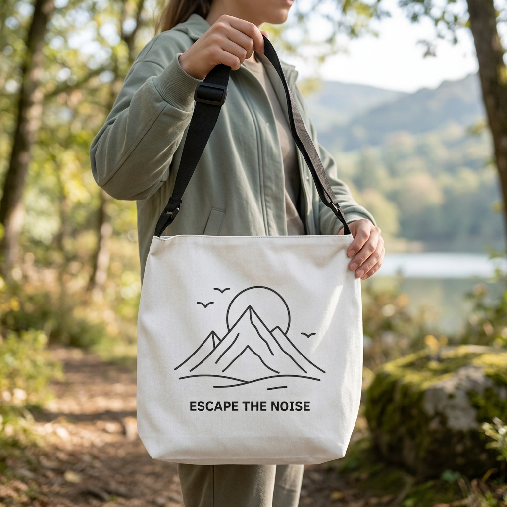 Escape the Noise Adjustable Tote Bag | Personalization possible | Multiple Sizes