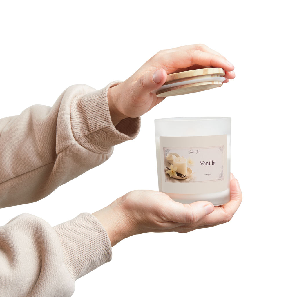 Vanilla Frosted Glass Candle — 11oz Scented Soy Candle with Wooden Lid