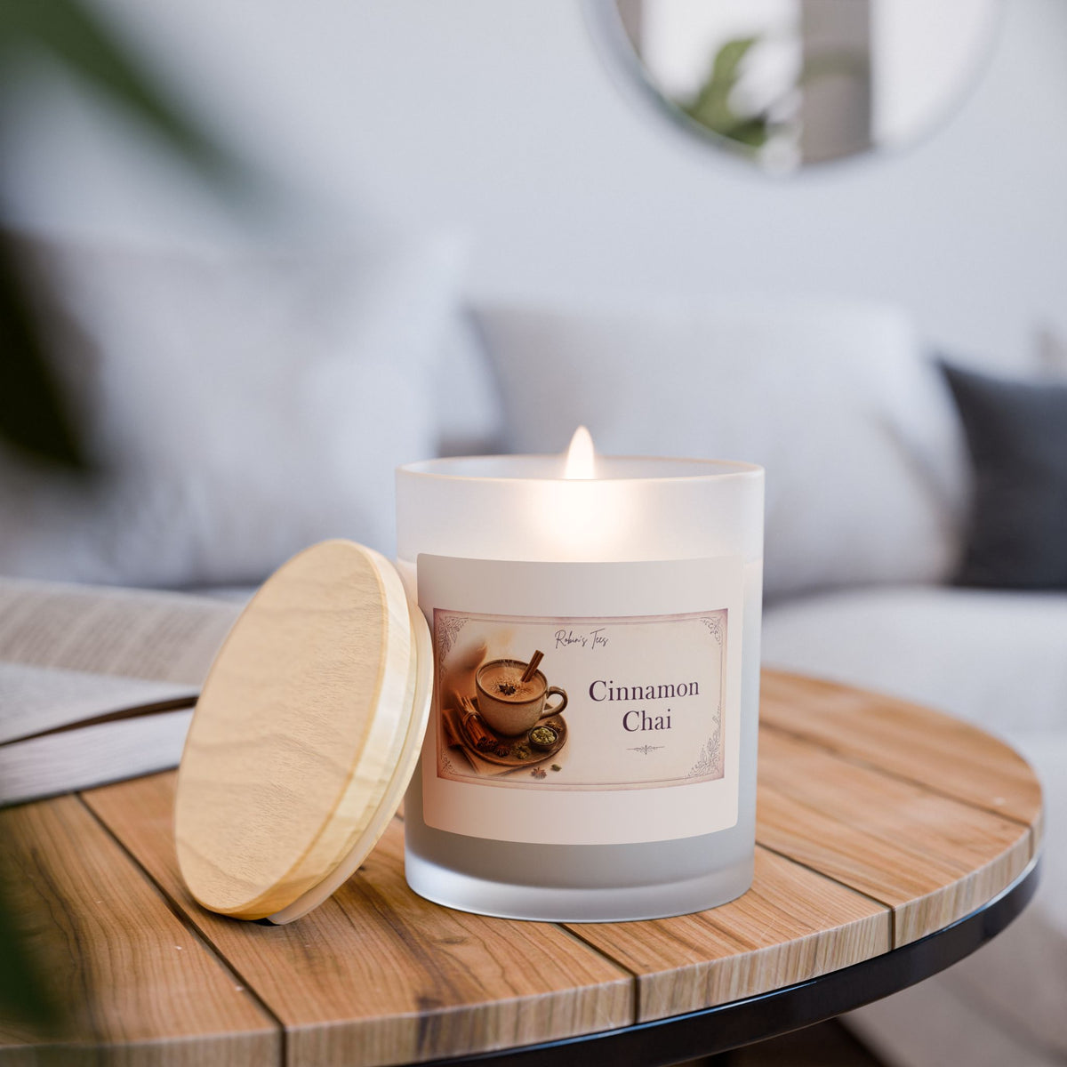 Vanilla Frosted Glass Candle — 11oz Scented Soy Candle with Wooden Lid