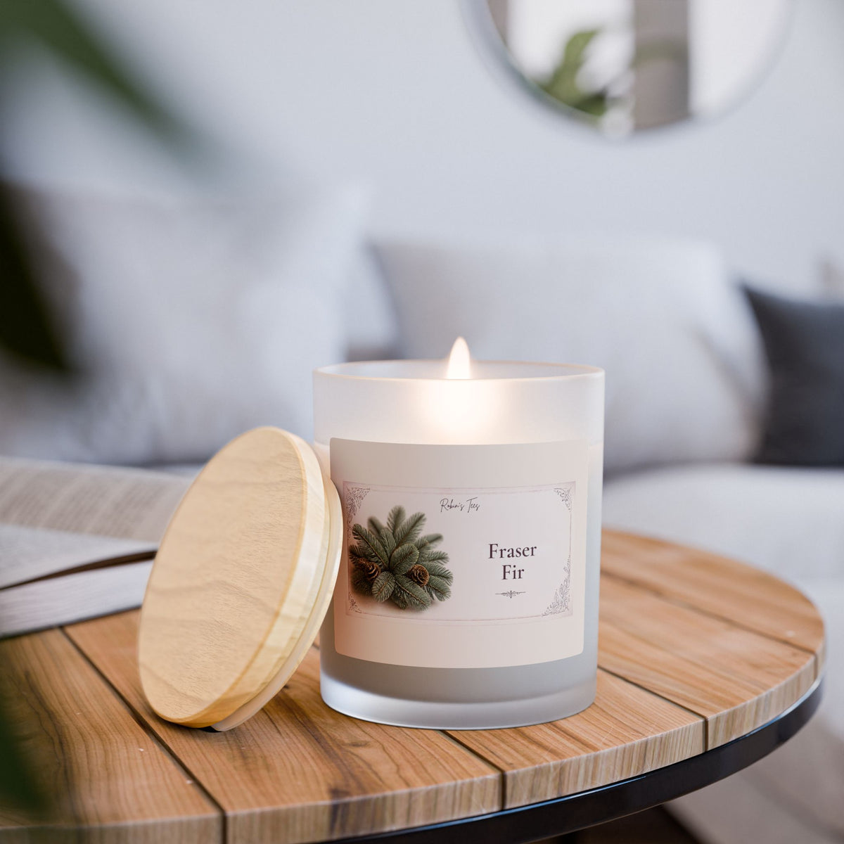 Vanilla Frosted Glass Candle — 11oz Scented Soy Candle with Wooden Lid